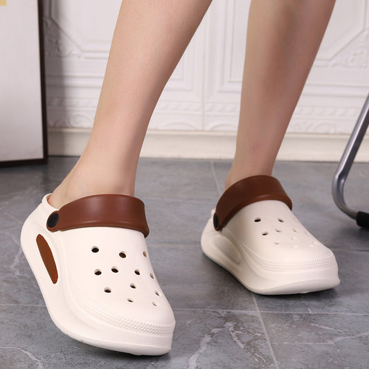 Zapatos casuales para mujer con suela gruesa, antideslizantes y con agujeros en colores contrastantes