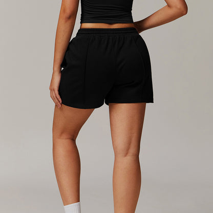 Pantalones cortos deportivos casuales de cintura alta con bolsillo para mujer