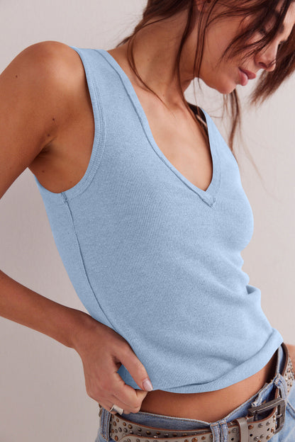 Débardeur en tricot à col en V, simple et tendance, couleur unie, pour femme