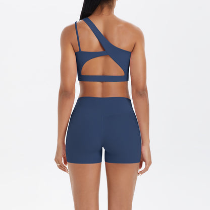 Ensemble deux pièces décontracté pour femme, débardeur à épaules inclinées et short moulant de couleur unie