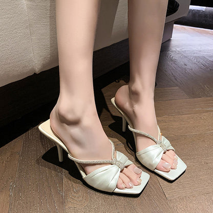 Chaussures à talons hauts sexy à bout carré et strass pour femmes