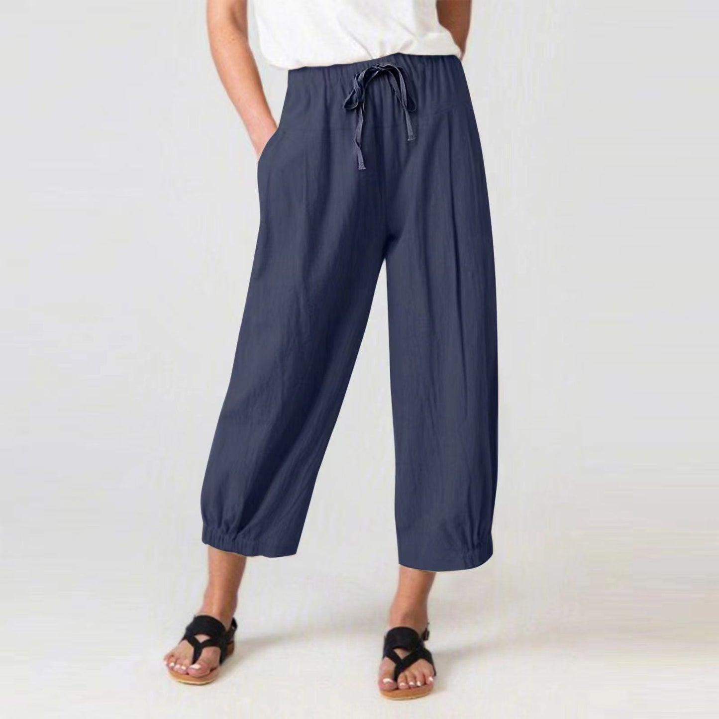 Women'S Fashion Casual Cotton Linen Cropped Pants