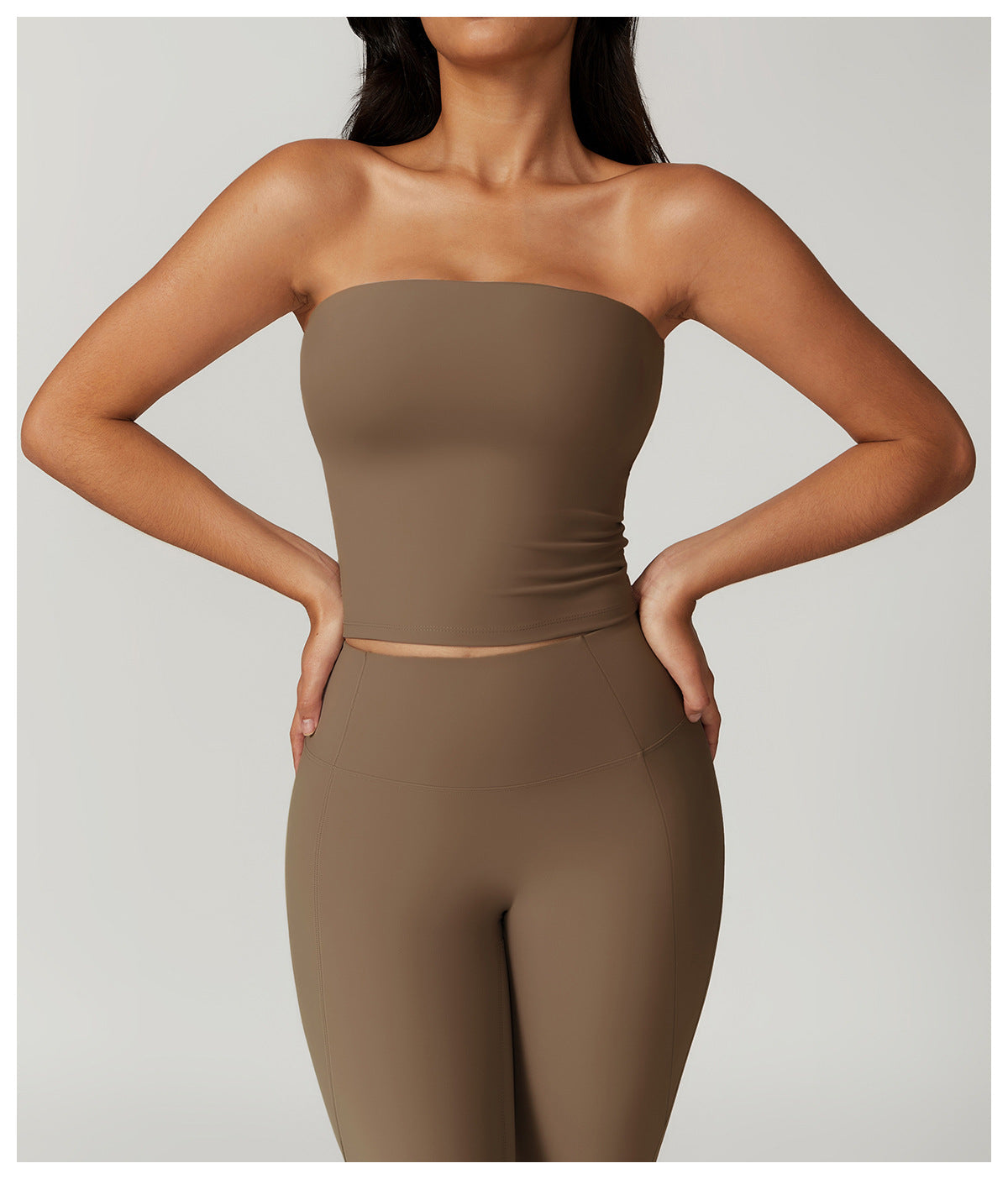 Ensemble de yoga moulant haut tube et leggings pour femme de couleur unie