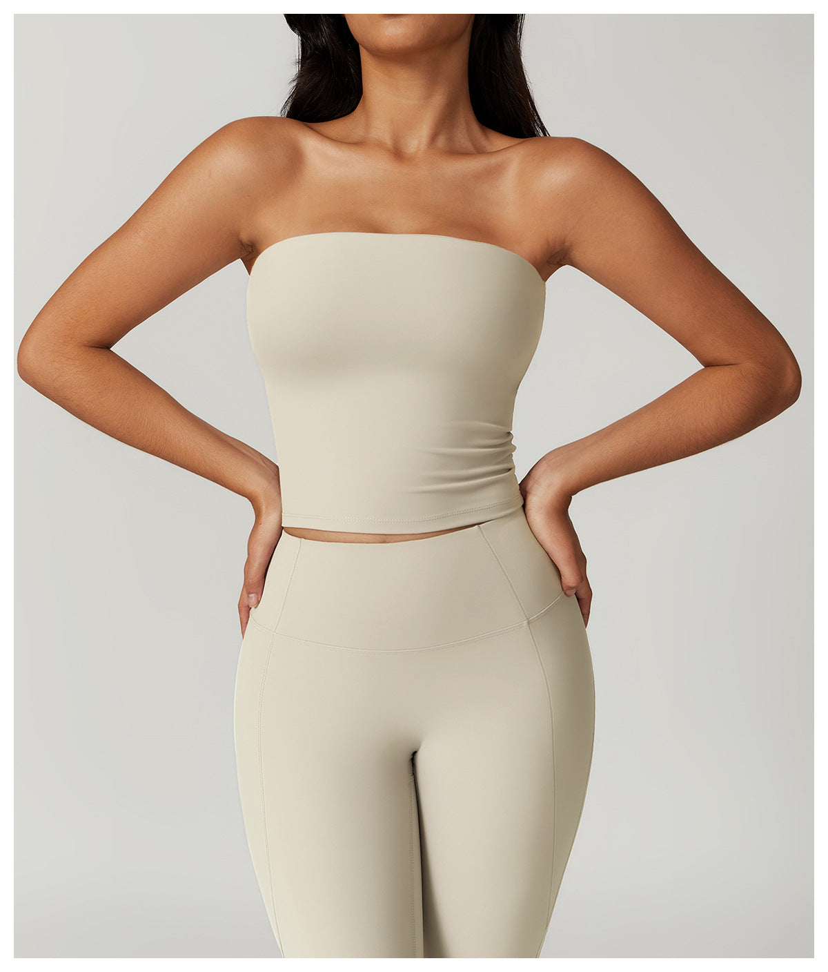 Ensemble de yoga moulant haut tube et leggings pour femme de couleur unie