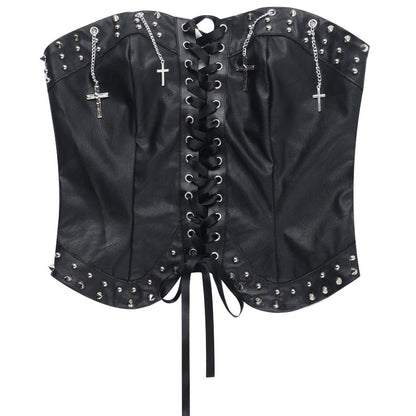 Top de tubo de poliuretano con remaches, sin tirantes, estilo gótico punk oscuro