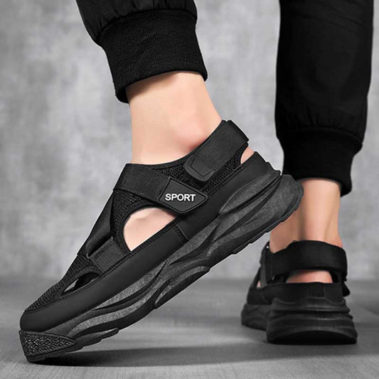 Sandales plates Velcro pour hommes, chaussures de plage décontractées, semelle en caoutchouc synthétique